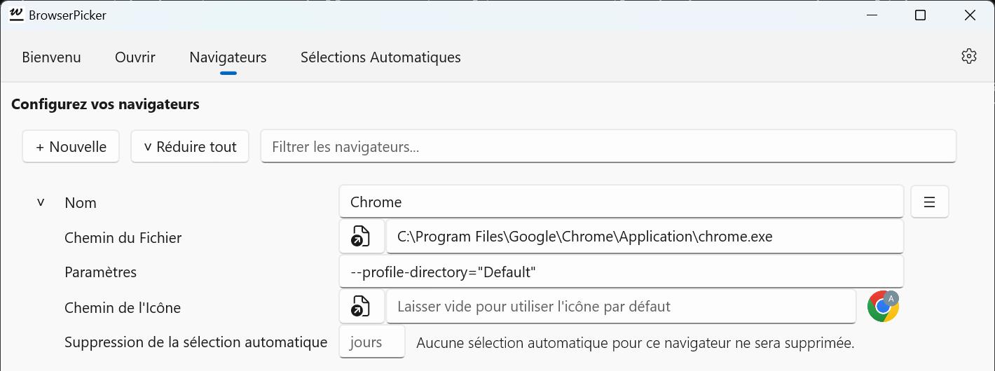 BrowserPicker - Comment ouvrir un profil Chrome particulier