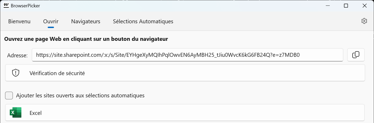 BrowserPicker - Ouvrir Excel